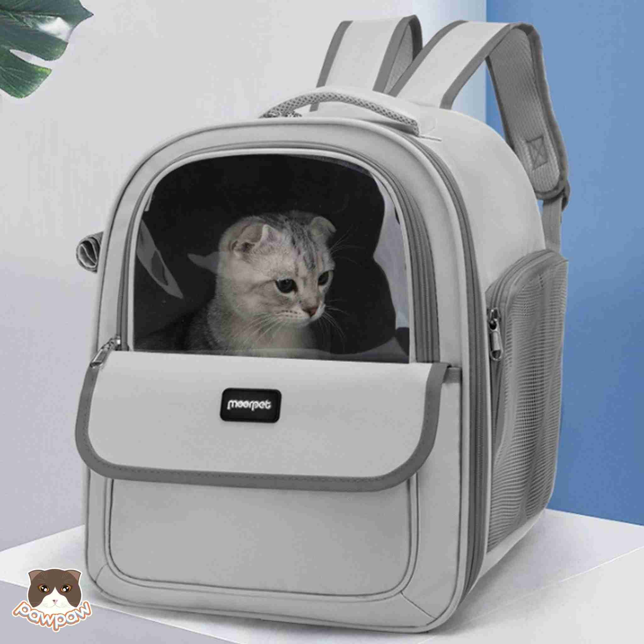 Balo chó mèo Moorpet màu xám sang trọng.