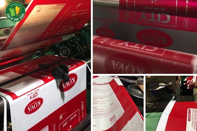 Máy in công nghiệp đang vận hành tại nhà máy sản xuất bao bì giấy của Bao bì Ánh Sáng – chuyên bao bì cao cấp cho ngành thực phẩm và nông sản.