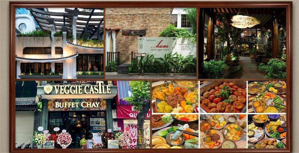 Buffet chay cao cấp với góc sân vườn xanh mát.