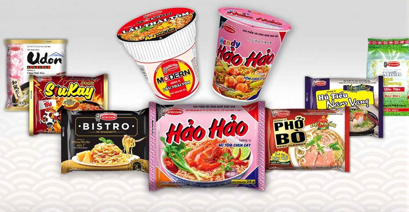 Các loại bún phở đóng gói và mì ăn liền Acecook