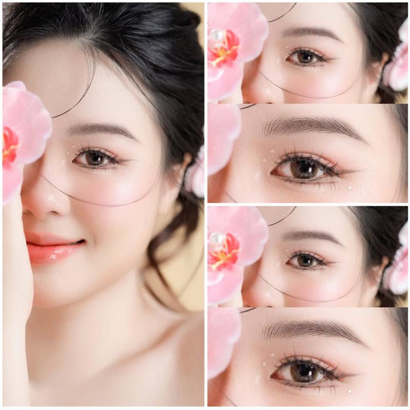 Cận cảnh dáng mày sau điêu khắc tại Chance Kim – mềm mại, tự nhiên, phẩy sợi theo phong cách Nhật thanh thoát và hài hòa với gương mặt.