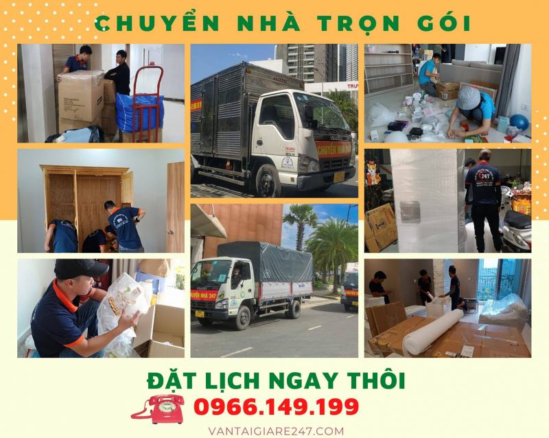 Đội ngũ Chuyển nhà trọn gói 247 đang thực hiện dịch vụ chuyển nhà trọn gói, đóng gói cẩn thận và vận chuyển an toàn cho tài sản của khách hàng