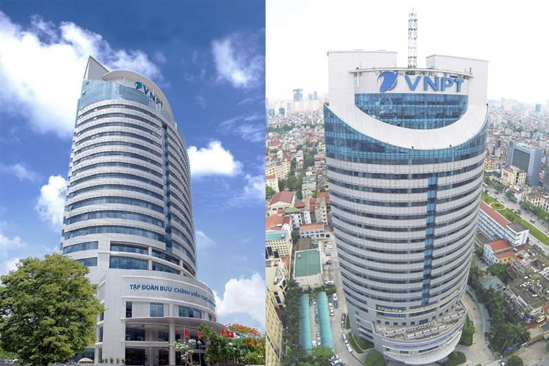 Hai tòa nhà trụ sở hiện đại của VNPT – công ty công nghệ thông tin – viễn thông hàng đầu Việt Nam, với kiến trúc cao tầng nổi bật giữa trung tâm Hà Nội.