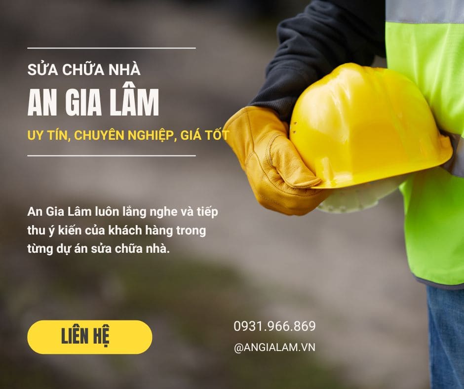 Người thợ cầm mũ bảo hộ đại diện cho thương hiệu An Gia Lâm – đơn vị cải tạo nhà uy tín tại TP.HCM chuyên về sửa chữa, nâng cấp công trình dân dụng.