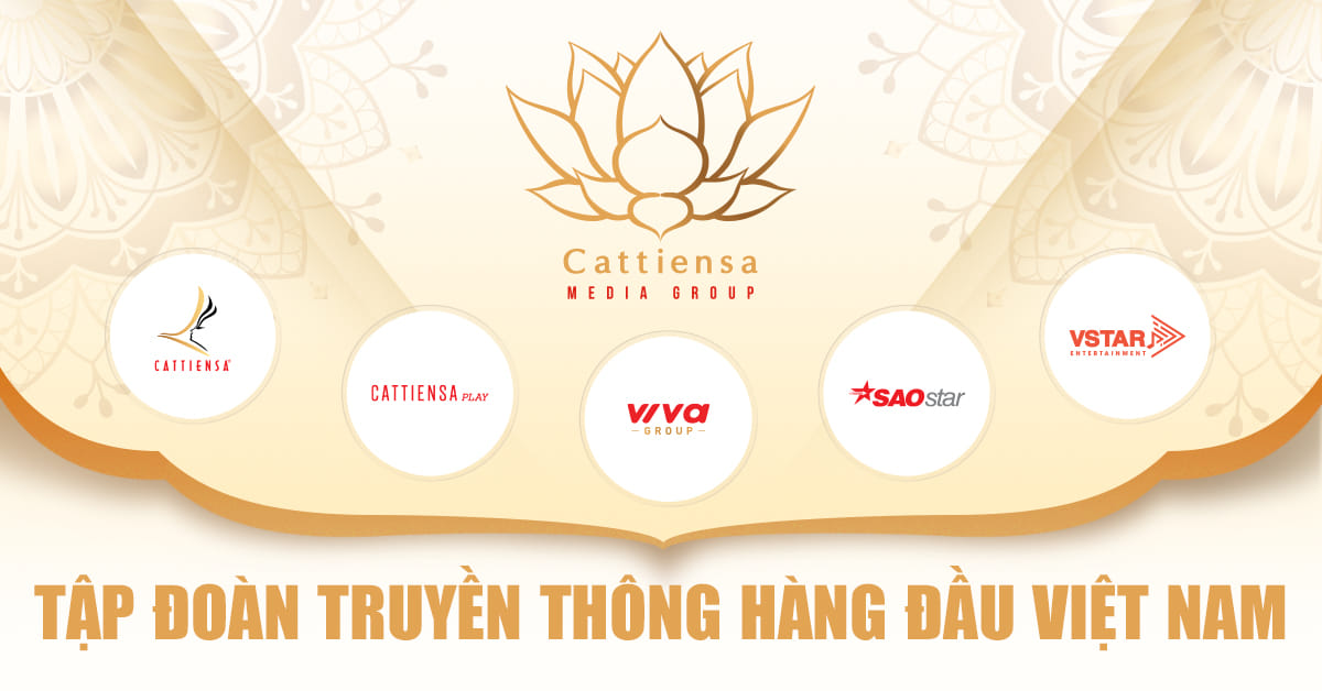 Logo công ty Cát Tiên Sa cùng hình ảnh chương trình truyền hình thực tế "The Voice" và "Vietnam's Next Top Model".