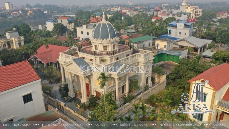 Phối cảnh biệt thự phong cách tân cổ điển do công ty kiến trúc AKISA thiết kế, nổi bật với đường nét sang trọng và chi tiết hoàn thiện cao cấp.

