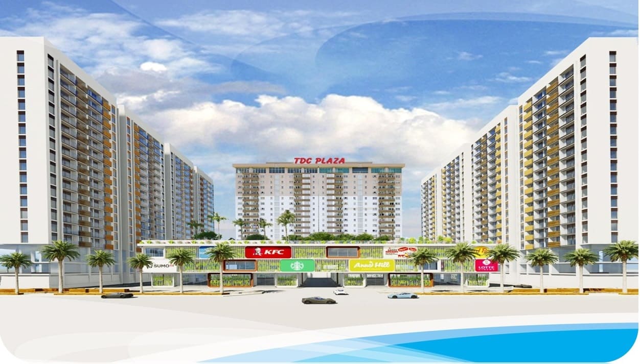 Phối cảnh khu đô thị TDC Plaza với các tòa nhà cao tầng và trung tâm thương mại do công ty xây dựng TDC thực hiện.