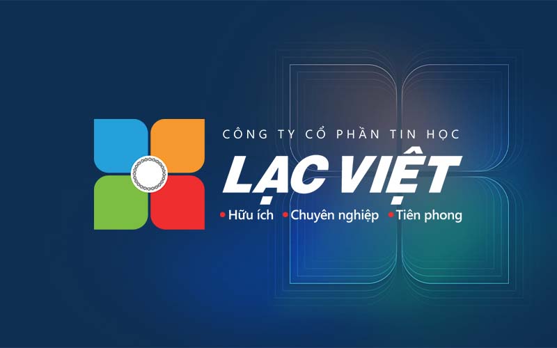 Logo Công ty Cổ phần Tin học Lạc Việt với bốn cánh hoa đa sắc, dòng chữ "Hữu ích – Chuyên nghiệp – Tiên phong", đại diện cho dịch vụ dịch thuật tiếng Trung uy tín.