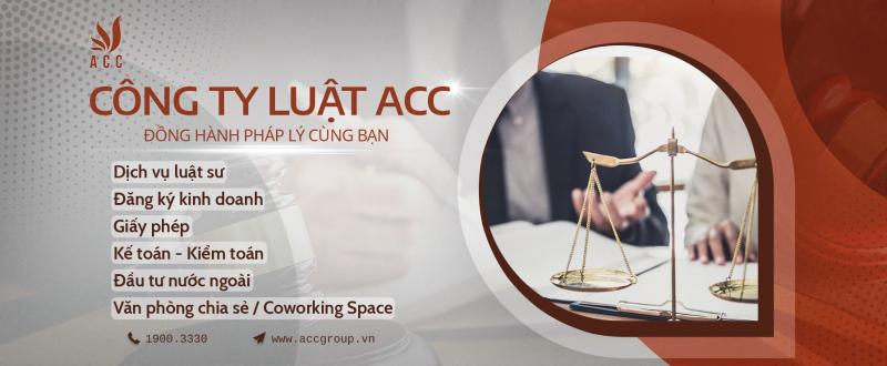 Banner Công ty Luật ACC, liệt kê dịch vụ thành lập doanh nghiệp và biểu tượng cân công lý.