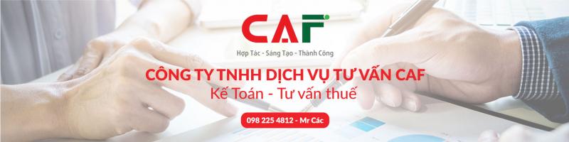 Banner CAF: logo đỏ-xanh, dòng “Công ty TNHH Dịch vụ Tư vấn CAF – Kế toán, tư vấn thuế”.