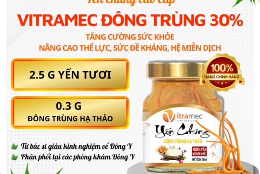 Sản phẩm yến chưng Vitramec Đông Trùng 30% tăng sức đề kháng, đến từ doanh nghiệp dược phẩm uy tín tại TP.HCM.