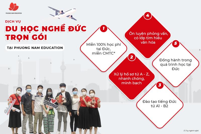 Trung tâm tư vấn du học Đức Phuong Nam Education (PNE), cung cấp khóa học tiếng Đức từ A1 đến C1, hỗ trợ chọn ngành, chọn trường và hoàn thiện hồ sơ visa chuyên nghiệp.