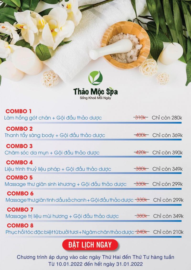 Không gian gội đầu tại Spa Thảo Mộc với liệu trình đông y gồm gội thảo dược, ngâm chân gừng muối và massage trị liệu theo y học cổ truyền.