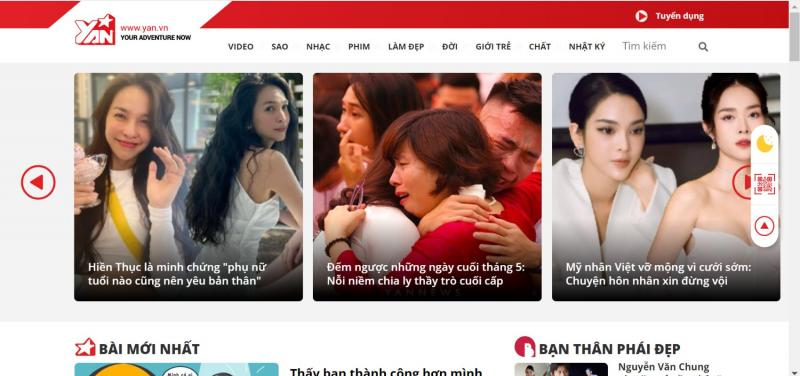 Giao diện Yan TV, website thông tin giải trí hàng đầu với tin tức sao Việt và trào lưu mạng xã hội.
