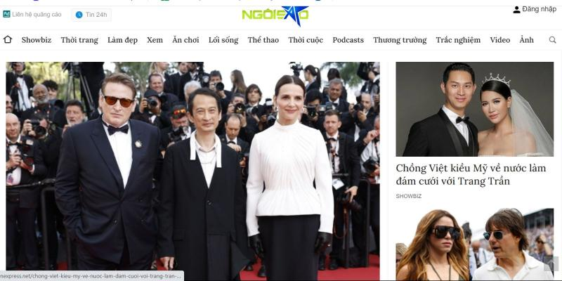 Giao diện Ngoisao.net, website thông tin giải trí uy tín về đời sống sao Việt và showbiz quốc tế.
