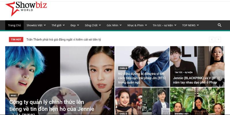 Giao diện Thế Giới Showbiz, website thông tin giải trí với nội dung nhân văn và tinh tế.