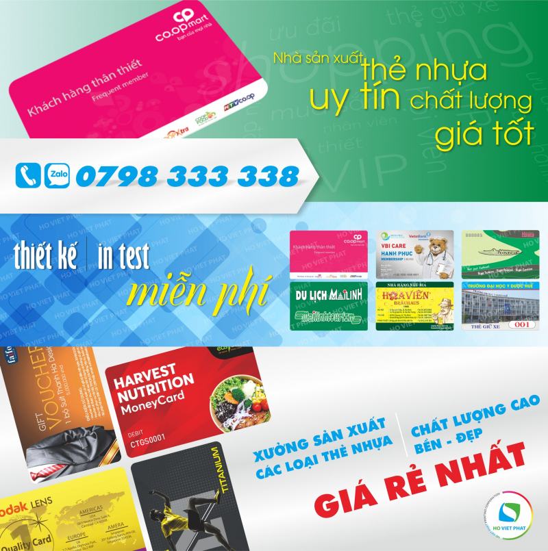 Công Ty Hồ Việt Phát chuyên in thẻ nhựa các loại như thẻ nhân viên, thành viên, giữ xe, bảo hành với chất lượng cao và nhiều ưu đãi hấp dẫn.