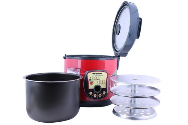 Máy làm tỏi đen gia đình Tiross màu đỏ và phụ kiện