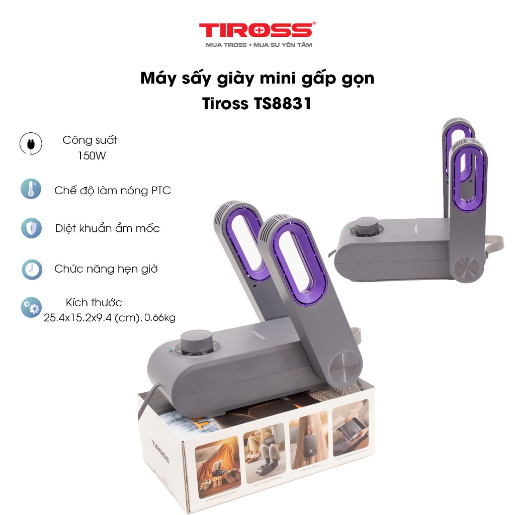 Máy sấy giày mini Tiross gấp gọn