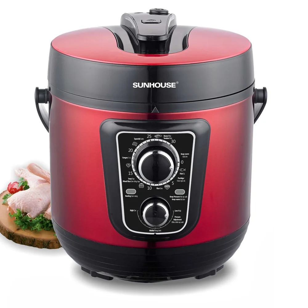 Nồi áp suất điện đa năng Sunhouse màu đỏ nổi bật