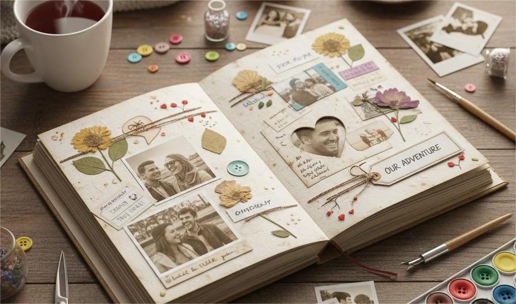 Sổ tay Scrapbook handmade làm quà valentine lưu giữ kỷ niệm.