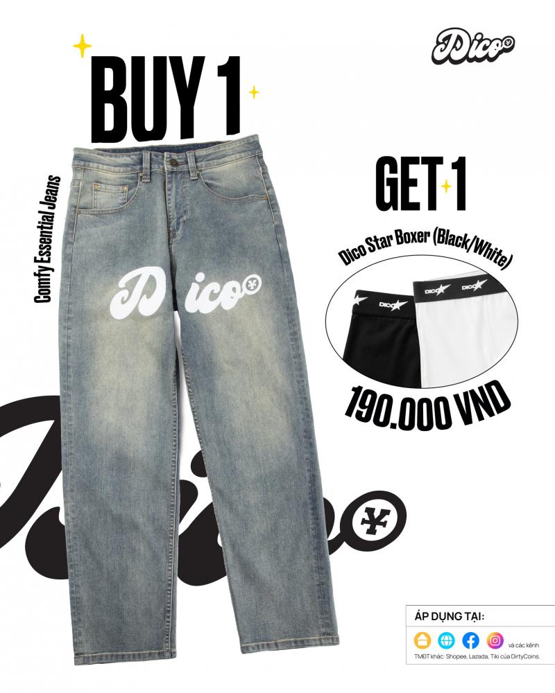 Hình ảnh quần jeans nam Dirty Coins phong cách streetwear, thiết kế rách gối, wash bạc và họa tiết độc đáo, làm nổi bật cá tính và sự khác biệt của người mặc.