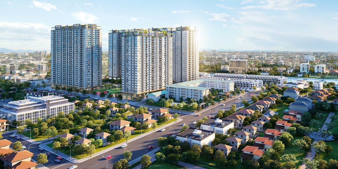 Phối cảnh khu căn hộ và nhà phố do Tập đoàn Hưng Thịnh phát triển, với hệ thống quản lý vận hành chuyên nghiệp và tiện ích đồng bộ.