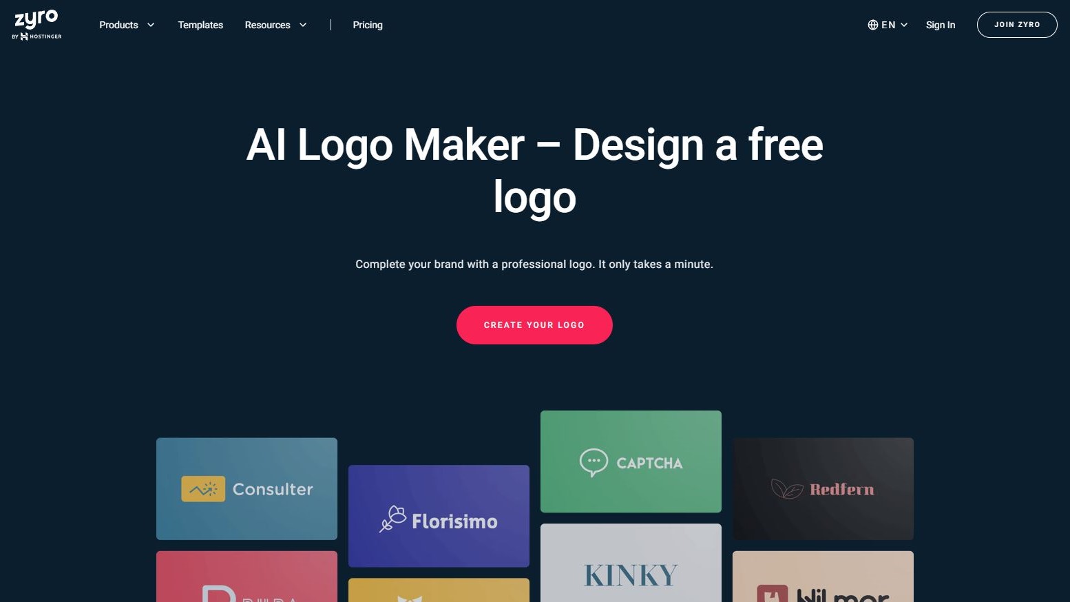 Giao diện thiết kế logo đơn giản và nhanh chóng của Zyro Logo Maker.