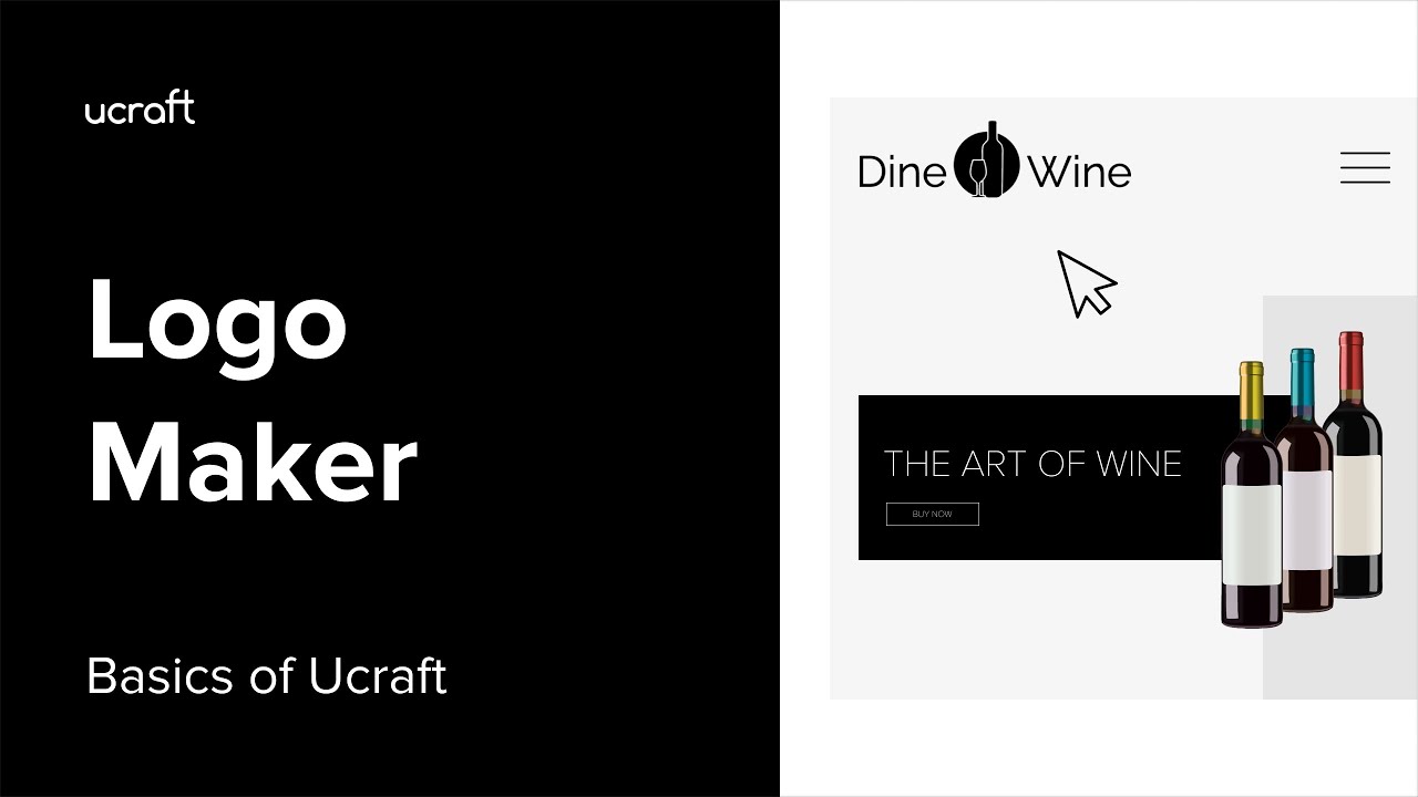Giao diện Ucraft Logo Maker với các biểu tượng và font chữ tối giản.